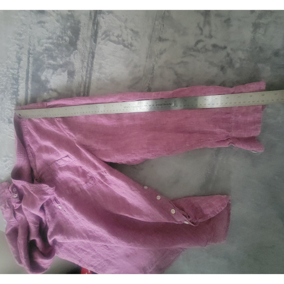 Talbots Popover Shirt Plus 3X Linen Long Sleeve Roll Tab 100% Linen Top Pink - Picture 9 of 12